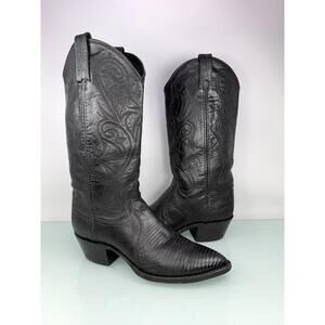 Vintage Dan Post Exotic Leather Black Teju Lizard Western Boots J Toe Men's 8M